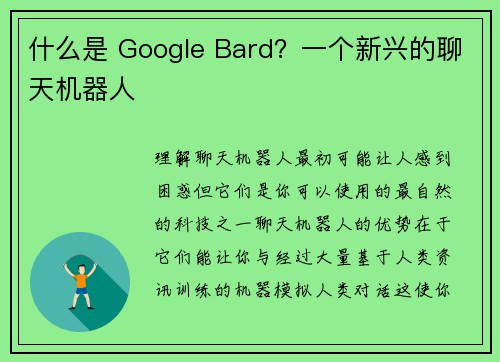 什么是 Google Bard？一个新兴的聊天机器人 